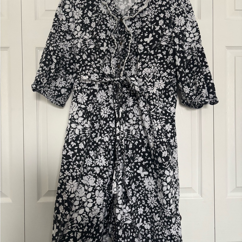 Lanz of Salzburg black white floral button dress size XL